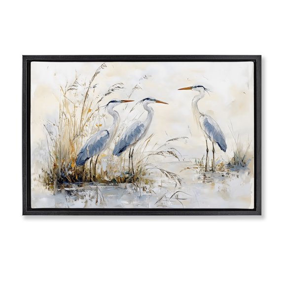 Stupell Industries Blue Heron Trio in Wetlands Black Framed Floater Canvas Wall Art, design by LSR Design Studio