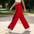 thumbnail image 4 of Fengactive Womens Side Stripe Pants with Pockets Drawstring Waist Wide Leg Baggy Color Block Long Pants, 4 of 6