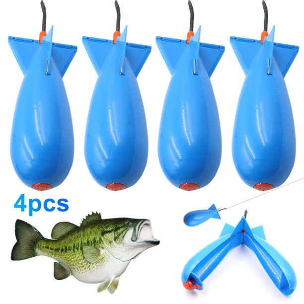 Alimentador Cohetes Pesca Carpa Señuelo Bomba 3 Tamaños Soporte para Cebos Aparejos (S) Azul