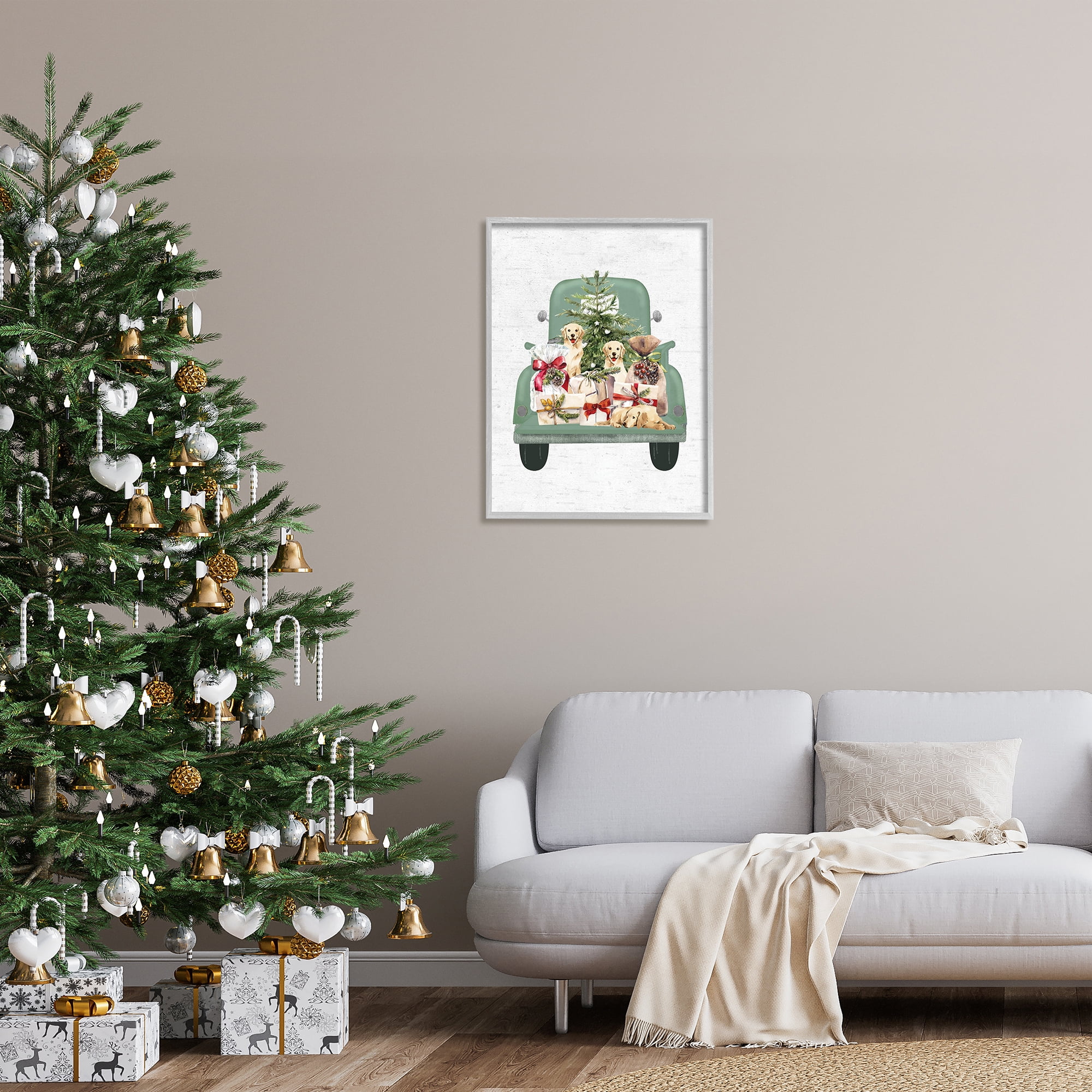 Stupell Industries Holiday Gift Truck Holiday Painting Gray Framed Art Print Wall Art, 24 x 30