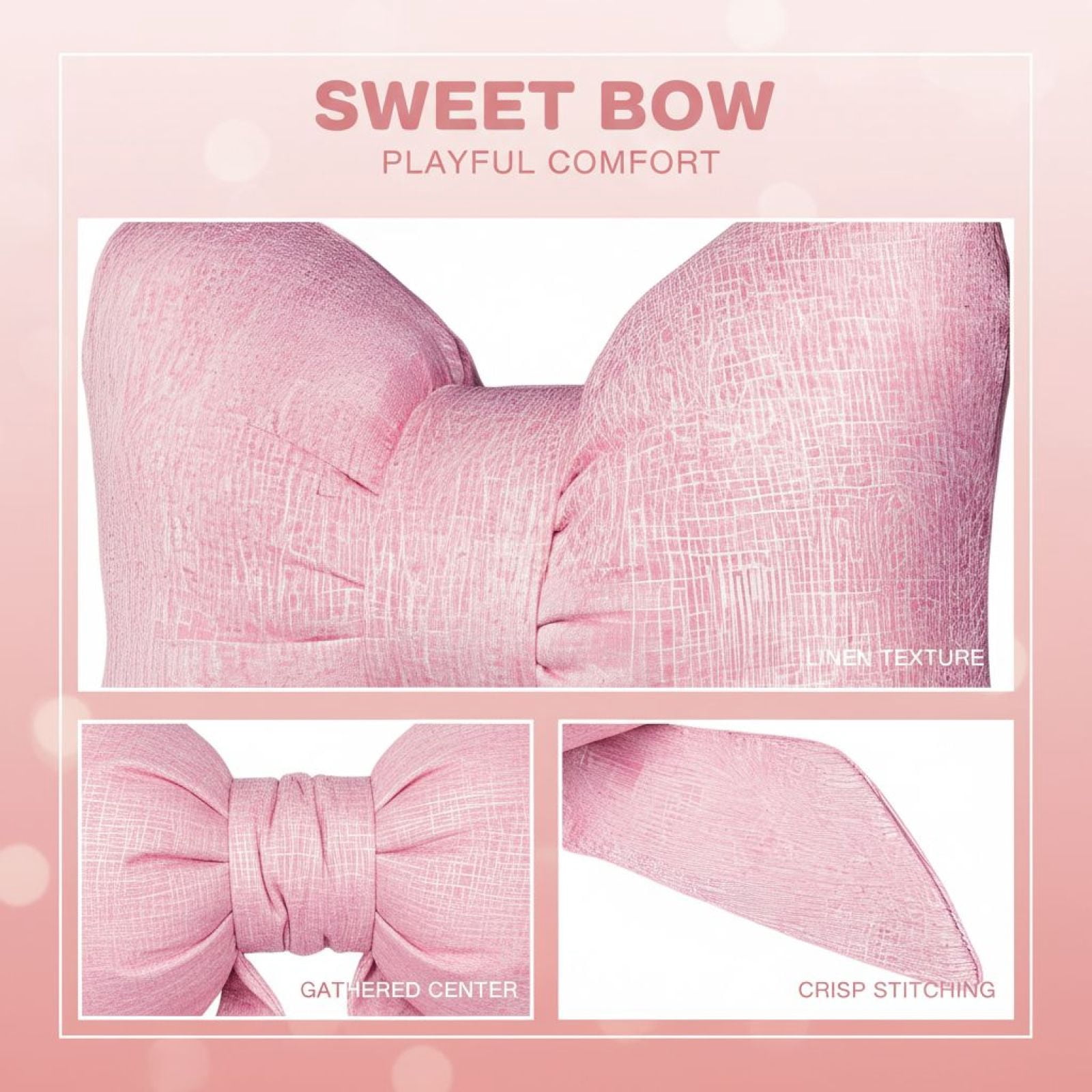 2 Pcs Pink Bow Car Accessories, Cute Car Decor Accessories with Linen Headrest Pillow, Provides Neck Support for Women, Breathable and Comfortable
