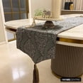 thumbnail image 6 of Decorative Grey Table Runner 6 - 8 Seater Table Runner (14 x 90 inch), Beaded & Tassels Table Runner, Silk fabric Table Linen, Paisley Pattern Contemporary Style - Celestial Paisley, 6 of 10