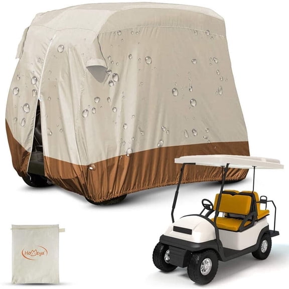ASTRAEA 4 Passenger Golf Cart Covers, 420D Waterproof Golf Cart Storage Cover Universal Fits for EZGO, Club Car, Yamaha Golf Cart, Beige