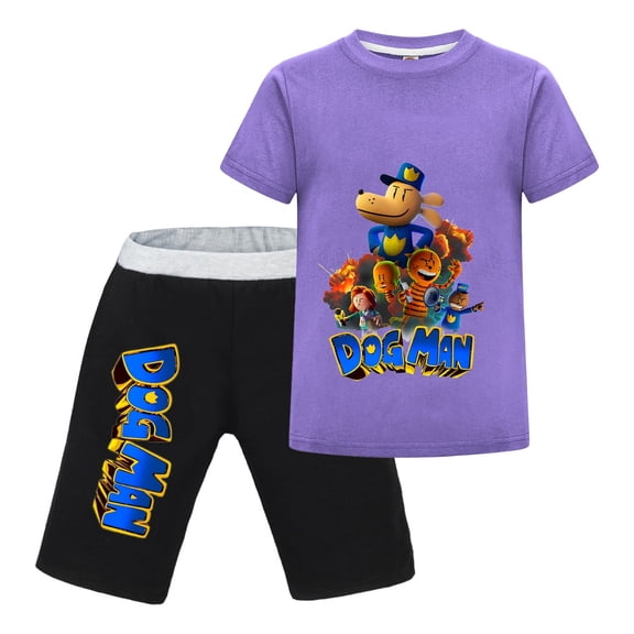 Dog Man & Friends 3D Animation Style Kids Outfit Set – Boys Girls Short-Sleeve Graphic T-Shirt and Shorts 2-Piece Cartoon Clothing for Summer Play, Sleepwear, or Casual Wear