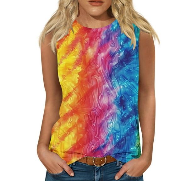 Women Tank Top Tie Dye Sleeveless Vest Loose Tunic Tshirt Basic Camis Tee Summer Plus Size Camisole