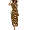 thumbnail image 2 of White And Brown Polka Dots Womens Night Club Maxi Dress V Neck Sleeveless Bohemia Long Dresses, 2 of 9