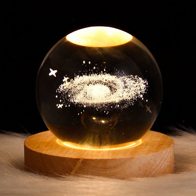 Lámpara de noche de cristal con base LED, lámpara de mesa con estrellas iluminadas, galaxia, alimentación por USB, luz de noche cálida, nebulosa para niños