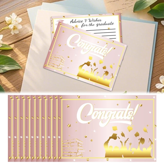 Graduation Season Greeting Cards, Rose Gold Graduation Cards (10 Cards/Pack), Graduation Season Card Creative Bachelor Hat Greeting Card Graduation Invitation Card