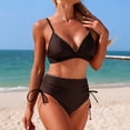 thumbnail image 6 of Mceream Fashion Bikini Solid Color Color Flower Suspender Strap Two-Piece Set Split Swimsuit Set Coffee L, 6 of 7