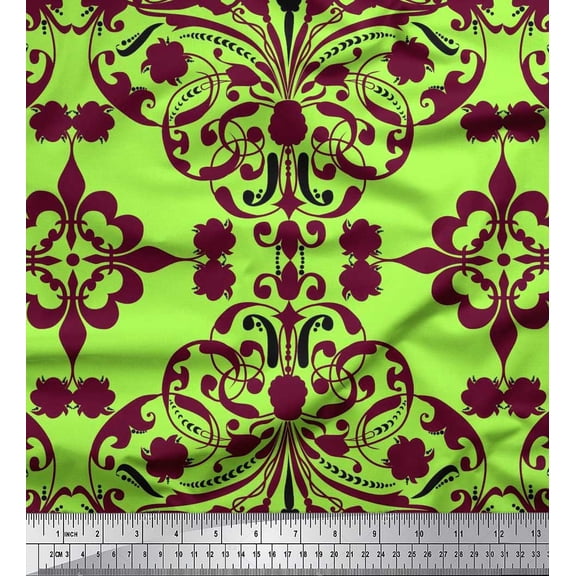 Soimoi Silk Fabric Moroccan Damask Print Sewing Fabric Yard 42 Inch Wide