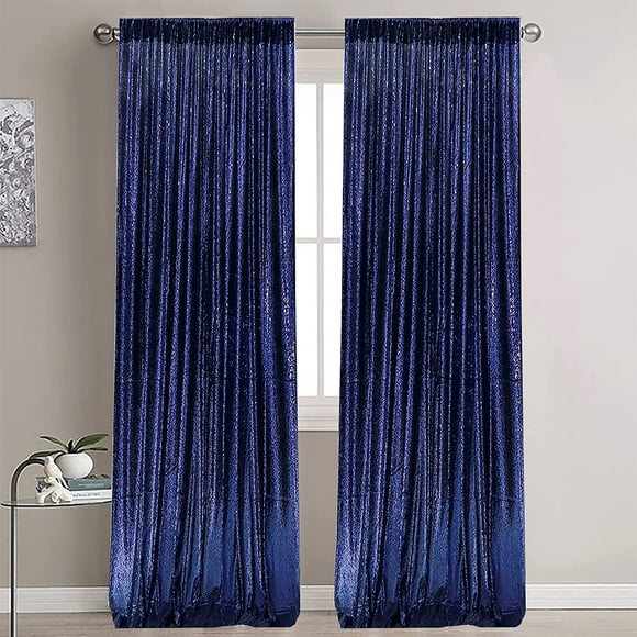 WISPET Navy Blue Sequin Backdrop Curtains 2 Panels 4FTx8FT Glitter Navy Blue Photo Backdrop Drapes Party Wedding Baby