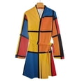 thumbnail image 4 of Mondrian Inspired（3） Night Robe Long Sleeve V Neck Robe With Belt Women's Sleepwear Dresses, 4 of 9