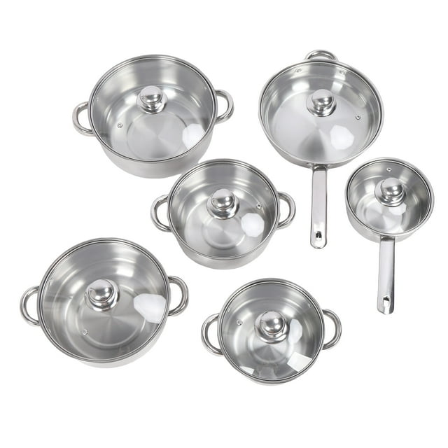 And 6 Pcs Stainless Steel Pots and Pans Set Even Heating Thickened Easy to Clean Cookware Set with Lids for Kitchen