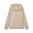 thumbnail image 6 of purcolt Women's Rain Jackets Diagonal Zip Long Sleeve Pullover Windbreaker Waterproof Hooded Jackets Casual Lightweight Oversized Travel Hiking with Kangaroo Pocket, 6 of 9