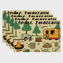 BCIIG Camping Placemats for Kitchen Dining Table Set of 4 Camp Bonfire, Vintage Lantern, Enamel Mug, Camper Van, Matchbox Linen Washable Heat Resistant Place Mats 18x12in
