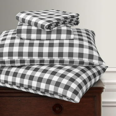 Briarwood Home 100% Cotton Printed Flannel Sheet Set 4 Piece Brushed Turkish Bedding Super Soft, Warm, Cozy, Deep Pocket & Breathable All Season Sheets & Pillow Set (Buffalo Grey, King)