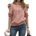 thumbnail image 2 of larppty Women's Trendy Puff Long Sleeve Drawstring Hoodies Trendy Fall Winter Casual Pullover Sweatshirts for Women 2025 (Pink, M), 2 of 5