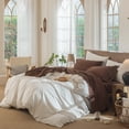 thumbnail image 5 of MooMee 100% Washed Cotton Sheet Set Queen Linen Like Textured Breathable Durable Soft Comfy 4pcs (Cocoa Brown), 5 of 6