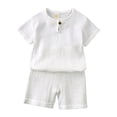 thumbnail image 5 of Kids Boys Cotton Linen Clothes Set Summer Casual Short Sleeve Button Closure Shirt With Elastic Waist Shorts 2PCS Outfits, 5 of 12