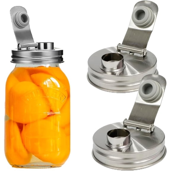 Wrongduck Mason Jar Pour Spout Lid Stainless Steel, Flip Cap Pouring Lids for Regular Mouth Mason Jars, Airtight Leak Proof Brewing and Beverage Lids, 2 Pack