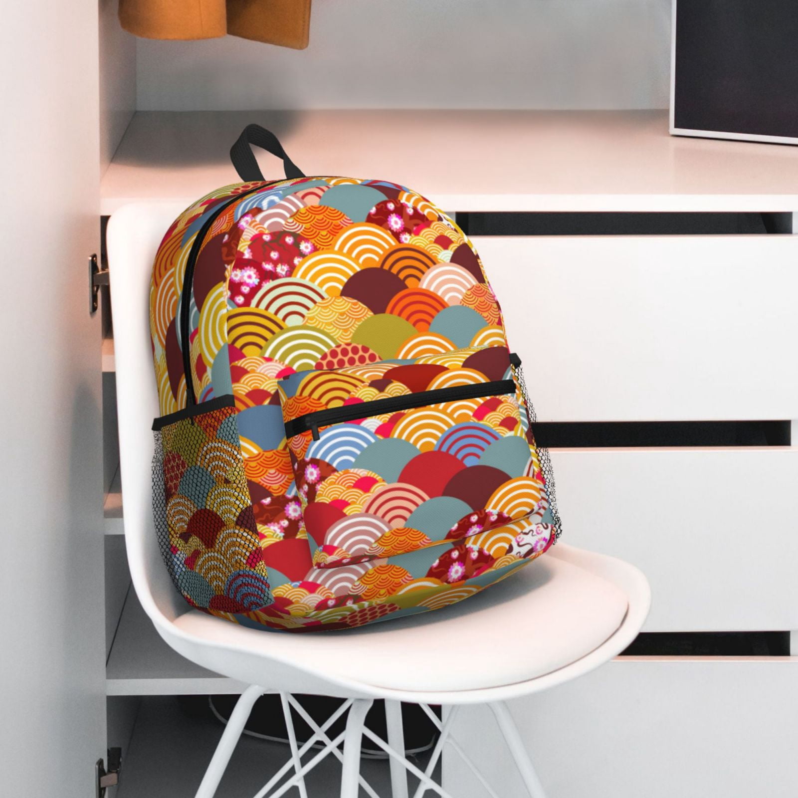 Gukieu Japanese Style Fish Scales Print Backpack, Waterproof Backpack with Adjustable Shoulder Straps, Suitable for Campus, Business, Travel, Unisex