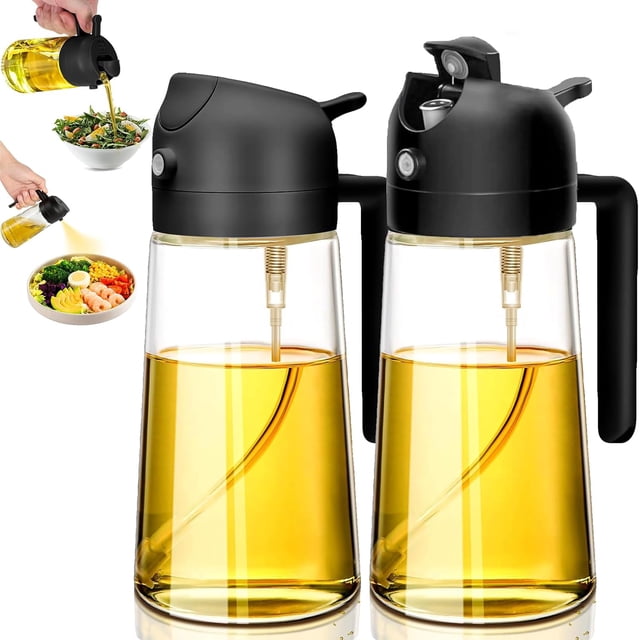 Dispensador de Aceite de Cocina, 2 en 1 Aceiteras de Cocina, Dispensador de Aceite de Oliva, Pulverizador de Aceite para Freidora de Aire, Ensalada, Freír (Negro)
