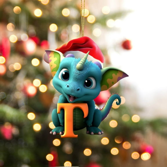KCEHTA Christmas Dinosaur Ornaments, Dinosaur Christmas Tree Decorations, Dinosaur Ornaments for Christmas Tree, 26 Letter Cute Cartoon Dinosaur Acrylic Christmas Tree Holiday Ornament