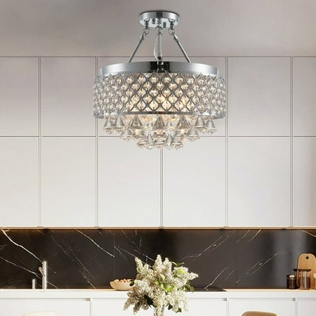 

4modernhome Maxax 4 - Light 15 Crystal Silver Metal Semi Flush Mount - 15*15*8.7