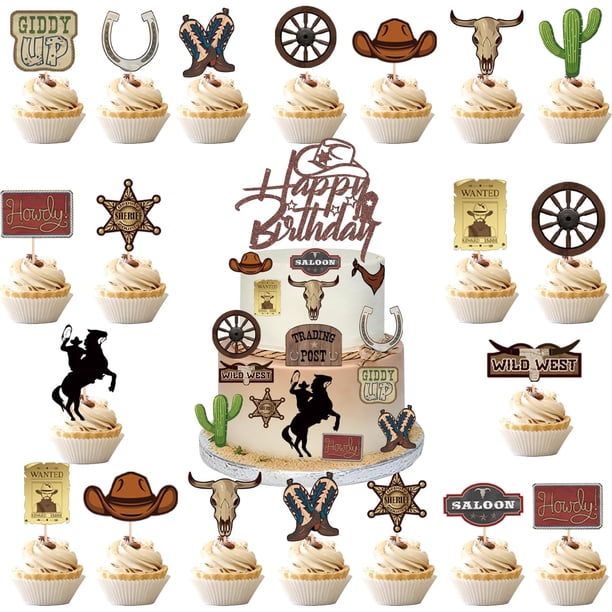 Cake Toppers Pretyps 46 Piezas Decoraciones de Cumpleaños Vaqueras