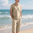 thumbnail image 4 of RYDCOT Mens 2 Pieces Cotton Linen Set Lapel Short Sleeve Shirts Casual Yoga Capri Pants Summer Beach Outfits Khaki, 4 of 9