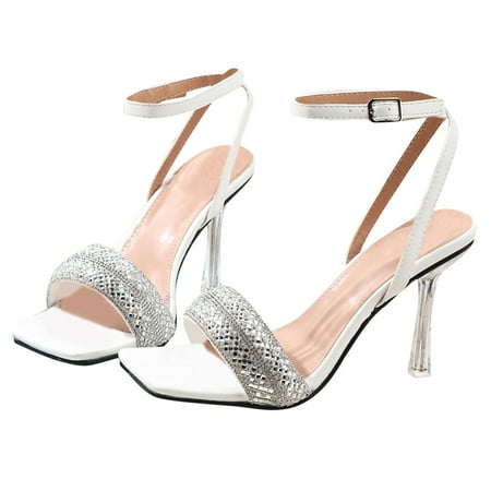 

Summer Savings Clearance! Edvintorg Summer Women Sandals Fashion Crystal Heeled Female Party Prom Shoes High Heels Gladiator Sandals Pumps Sandals