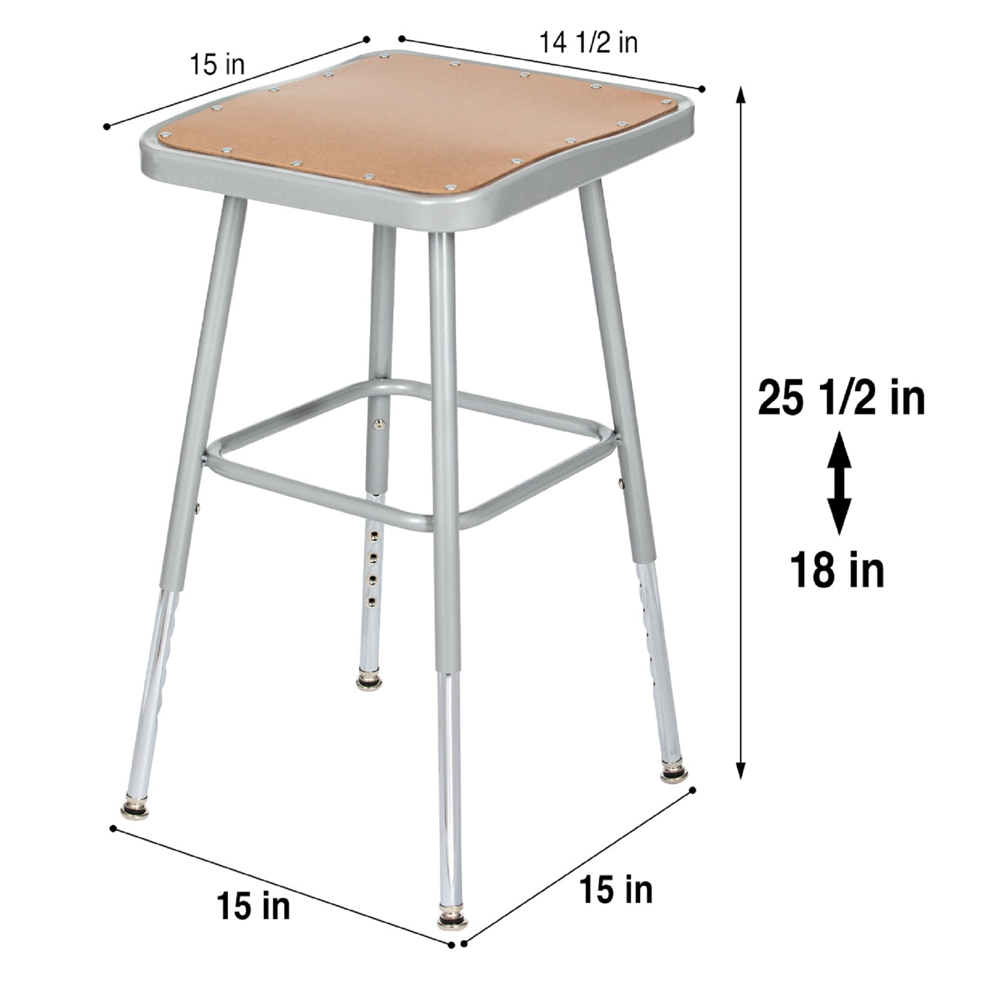 Hampden Furnishings Clint Stools,19"-27" Square Masonite/Steel Science Stool, Grey, 2 Pack
