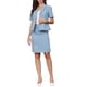 thumbnail image 1 of Conjunto de falda de 2 piezas Inspire Chic para mujeres, blazer de manga corta y faldas lápiz, atuendos formales de oficina casuales, L azul, 1 of 6