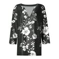 thumbnail image 5 of Fatuov 3/4 Sleeve Shirt Women Plus Size Floral Print Casual Blouses for Holiday Crew Neck Drop Shoulder Loose Fit Tops Clothes Multicolor, M, 5 of 5