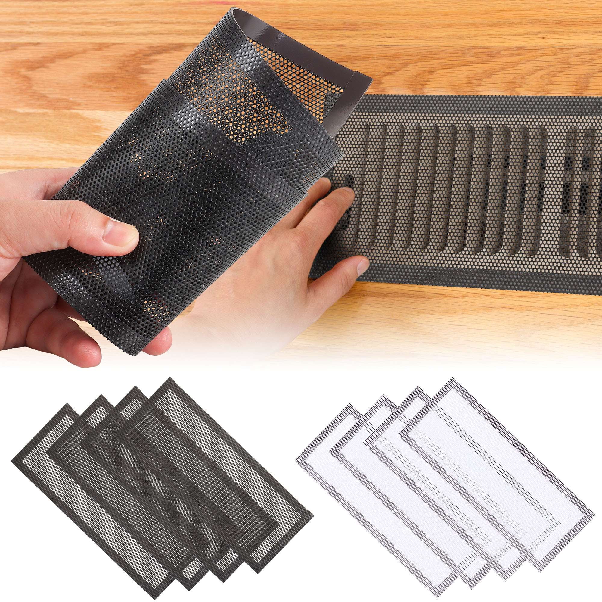 Gustave 4Pcs Floor Register Vent Cover 4"x10" Magnetic Air Vent Dustproof Bug Screen Mesh Covers for Home Ceiling Wall Floor Air Vent Filters, Black