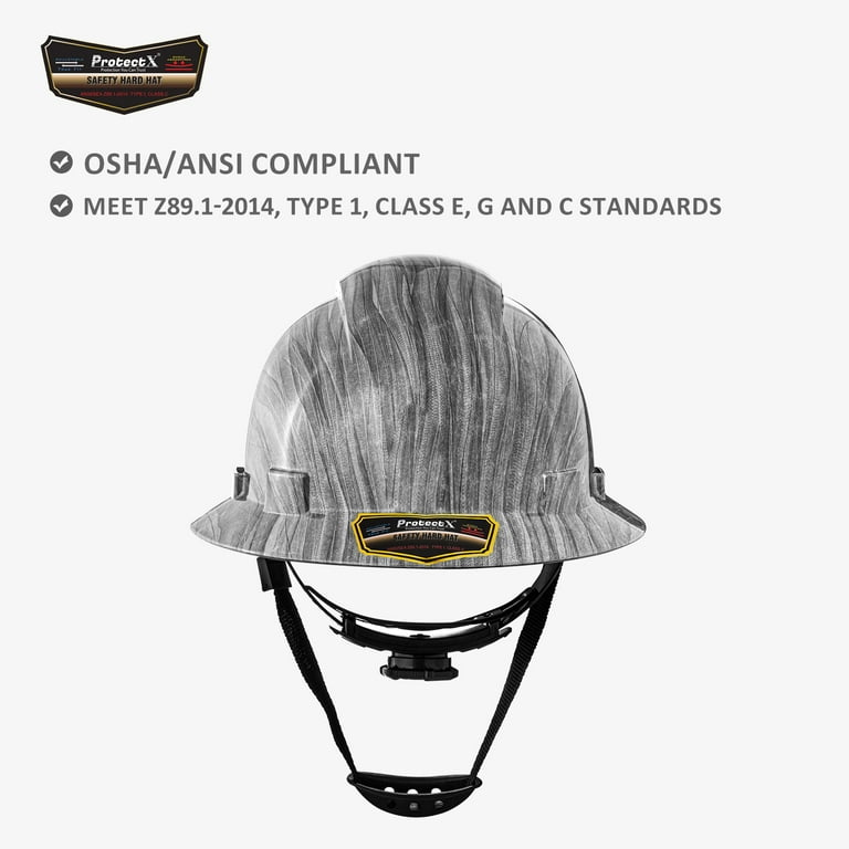ProtectX Premium Full Brim Hard Hat Cascos De Construccion for Safety 6 point Adjustable Ratchet Suspension Granite OSHA ANSI Compliant