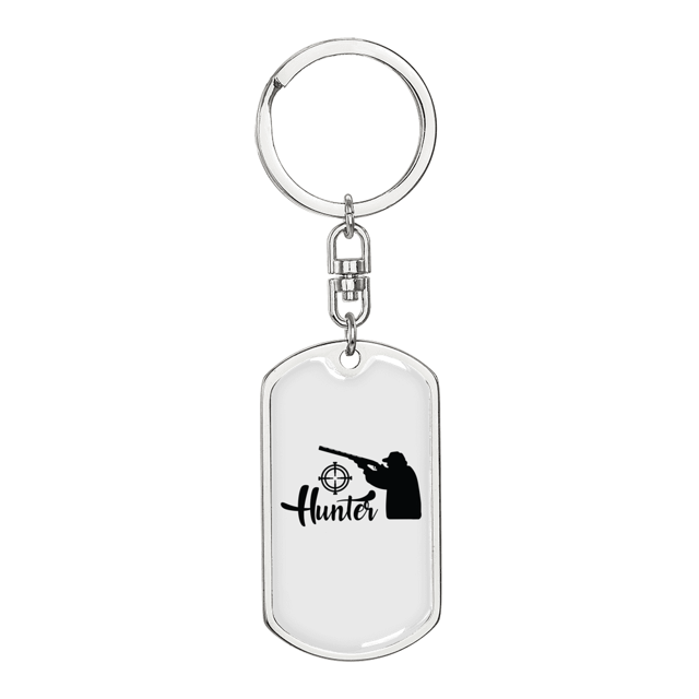 Hunter Man Stainless Steel or 18k Gold Premium Swivel Dog Tag Keychain