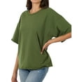 thumbnail image 3 of Zenana Women & Plus Cotton French Terry Drop Shoulder Raw Edge Relaxed Casual Solid Tee Shirt Top, 3 of 4