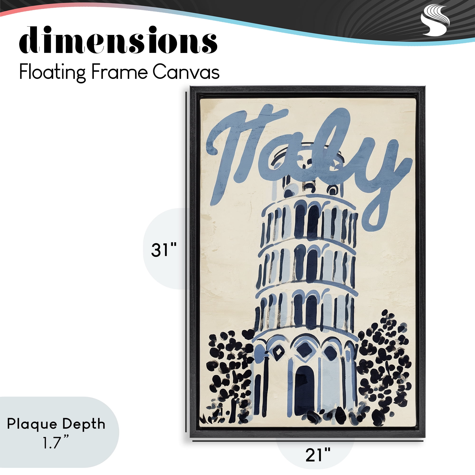 Stupell Industries Blue & Beige Italy Travel Black Framed Floater Canvas Wall Art, design by Annabelle Hall
