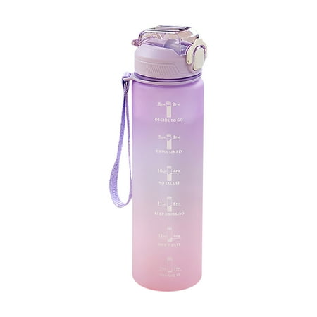 

100Fens Gradient Color Large Capacity Water Cup Water Bottle Leakproof Motivational Water Bottle with Times to Drink and Straw Fitness Sports Water Bottle with Strap for Office Gym Outdoor Sports