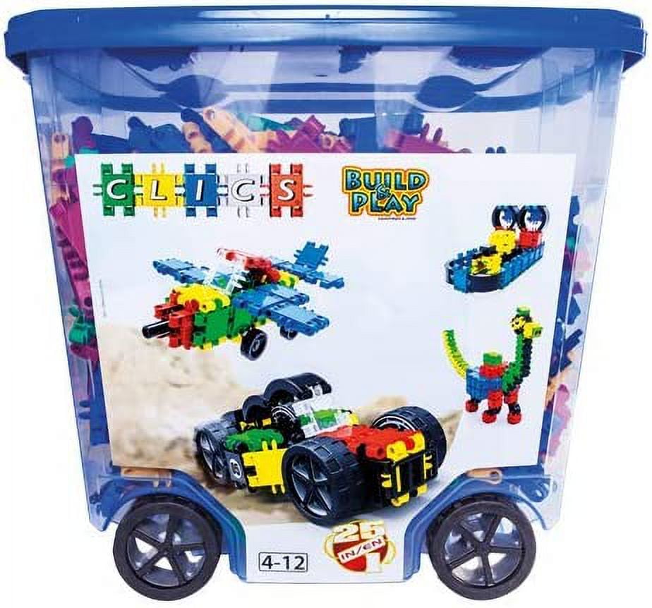 Clics Basic Set of 560 Pieces, Construction Toys for 3 Year Old, 20 in 1  rollerbox of Blocks to Learn Shapes and Colors, Educational STEM Toys. No