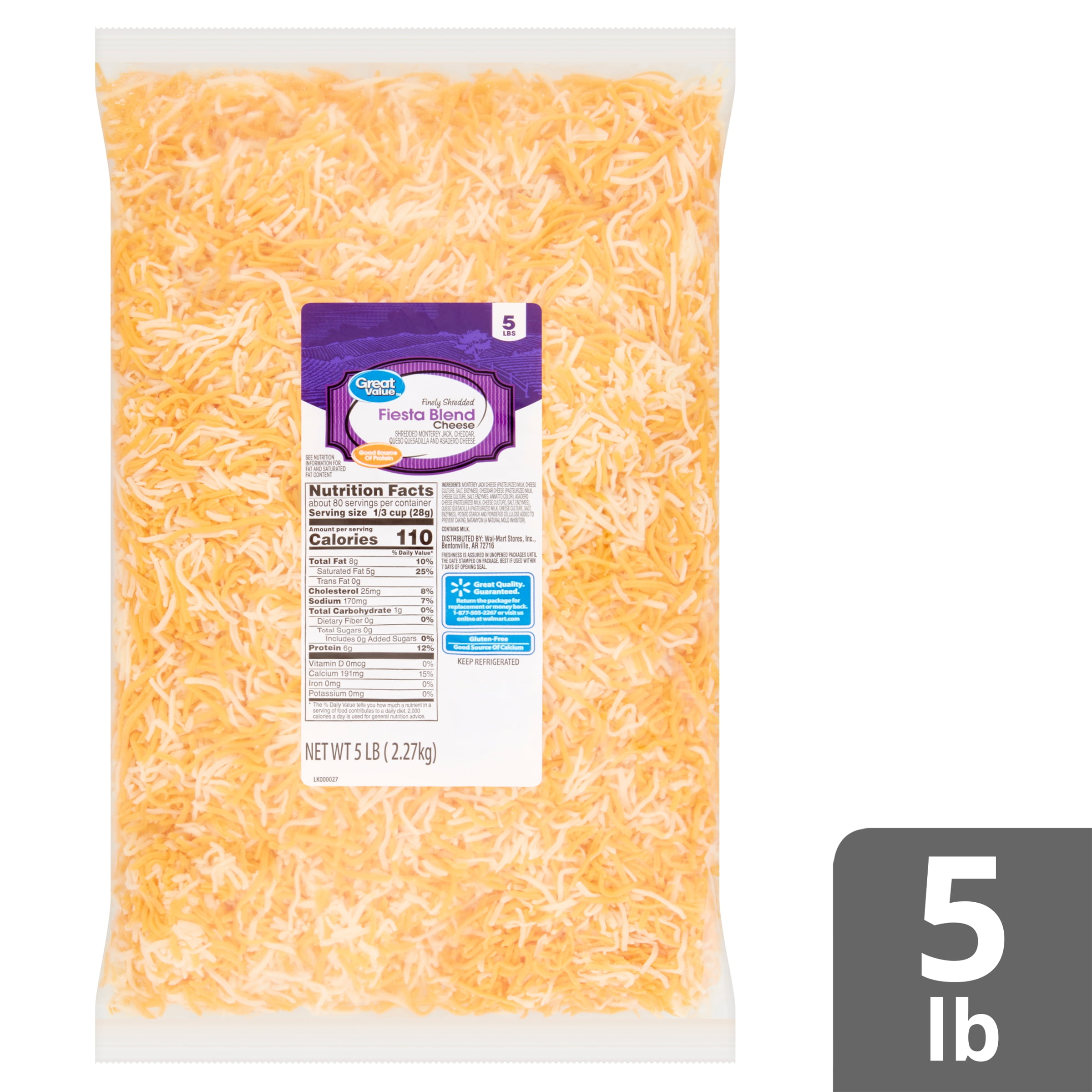 Great Value Finely Shredded Fiesta Blend Cheese 5 Lb Walmart Com Walmart Com
