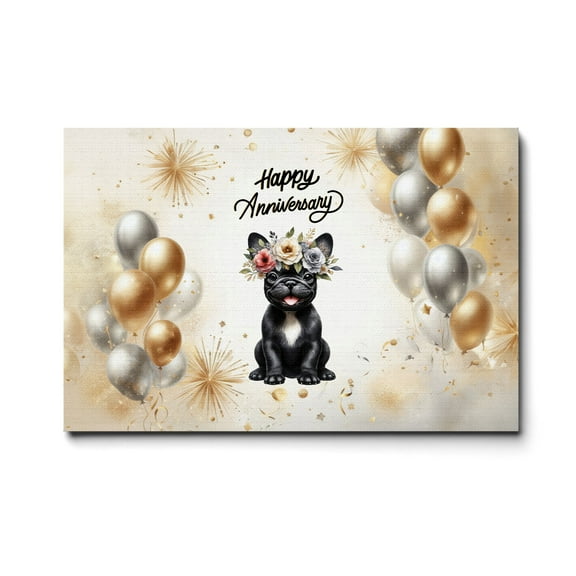Happy Anniversary French Bulldog Celebrates Wedding Love Family Party Horizontal Matte Canvas Poster Dog Lover Gifts Wall Art Home Decor - 01015