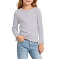thumbnail image 2 of BLVB Toddler Baby Girls Long Sleeve Ribbed Shirts Stretchy Lettuce Trim Blouses Crew Neck Basic Base Layer Tees Undershirts(Gray,16-18 Months), 2 of 5
