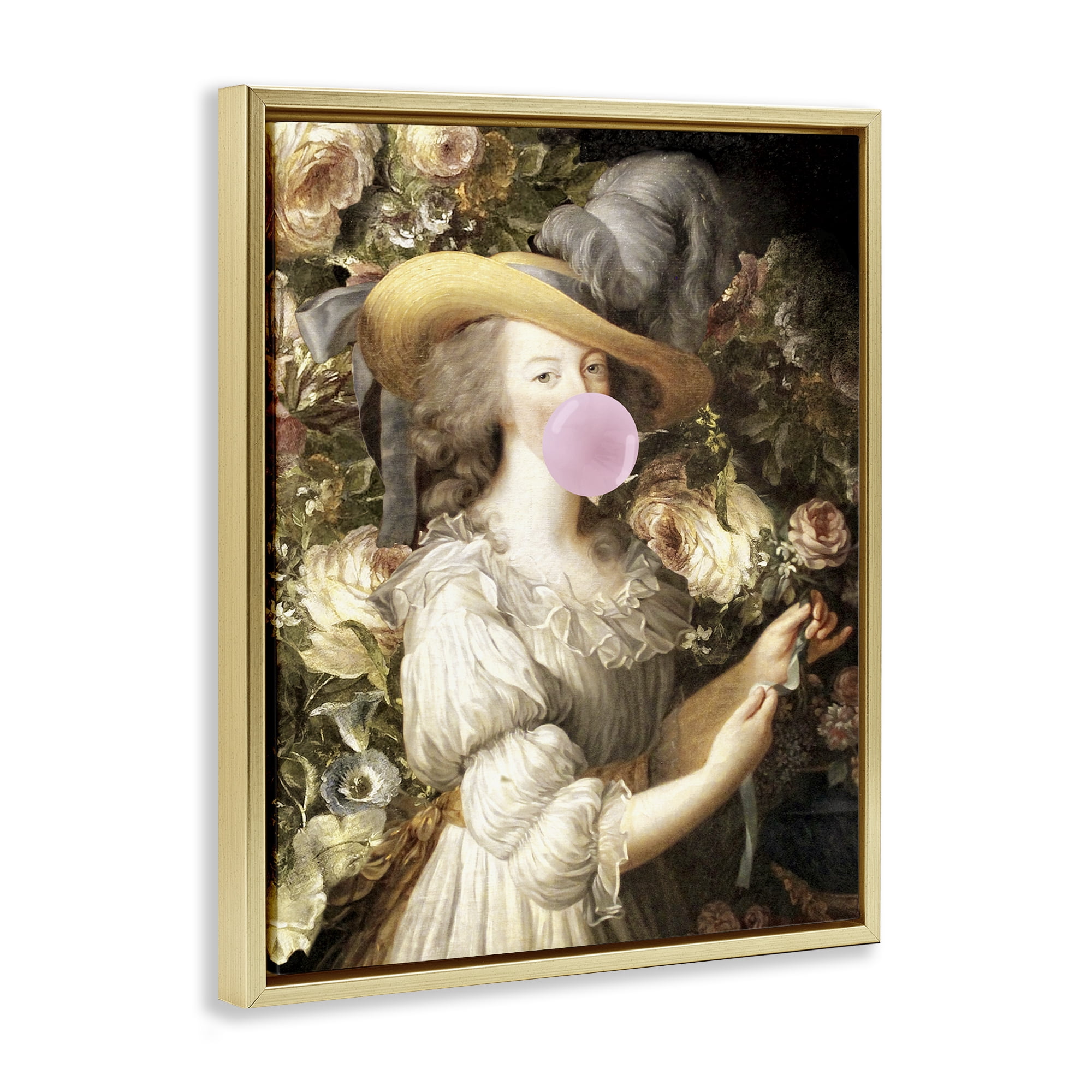 Stupell Industries Renaissance Lady & Gum People Painting Gold Floater Framed Canvas Art Print Wall Art, 25 x 31