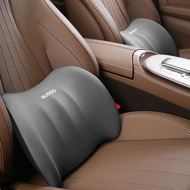 Cojín de soporte lumbar para coche con espuma viscoelástica | La almohada ergonómica del respaldo alivia la fatiga al conducir, apoya la columna vertebral | Funda transpirable, 16"x12"x4" | Gris,