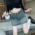 thumbnail image 4 of MIXUE Skirts For Women Summer Solid Color High Waist A Line Casual Mini Denim Skirt Streetwear,Blue,XXL, 4 of 6