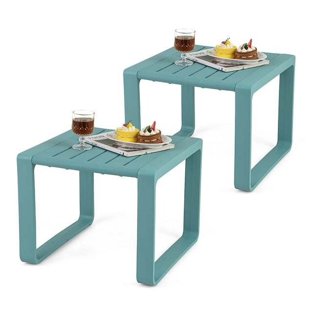 Gymax Ensemble de 2 Tables d'Appoint d'Extérieur 18 Pieds' Table Adirondack Résistante aux Intempéries pour Patio Bleu