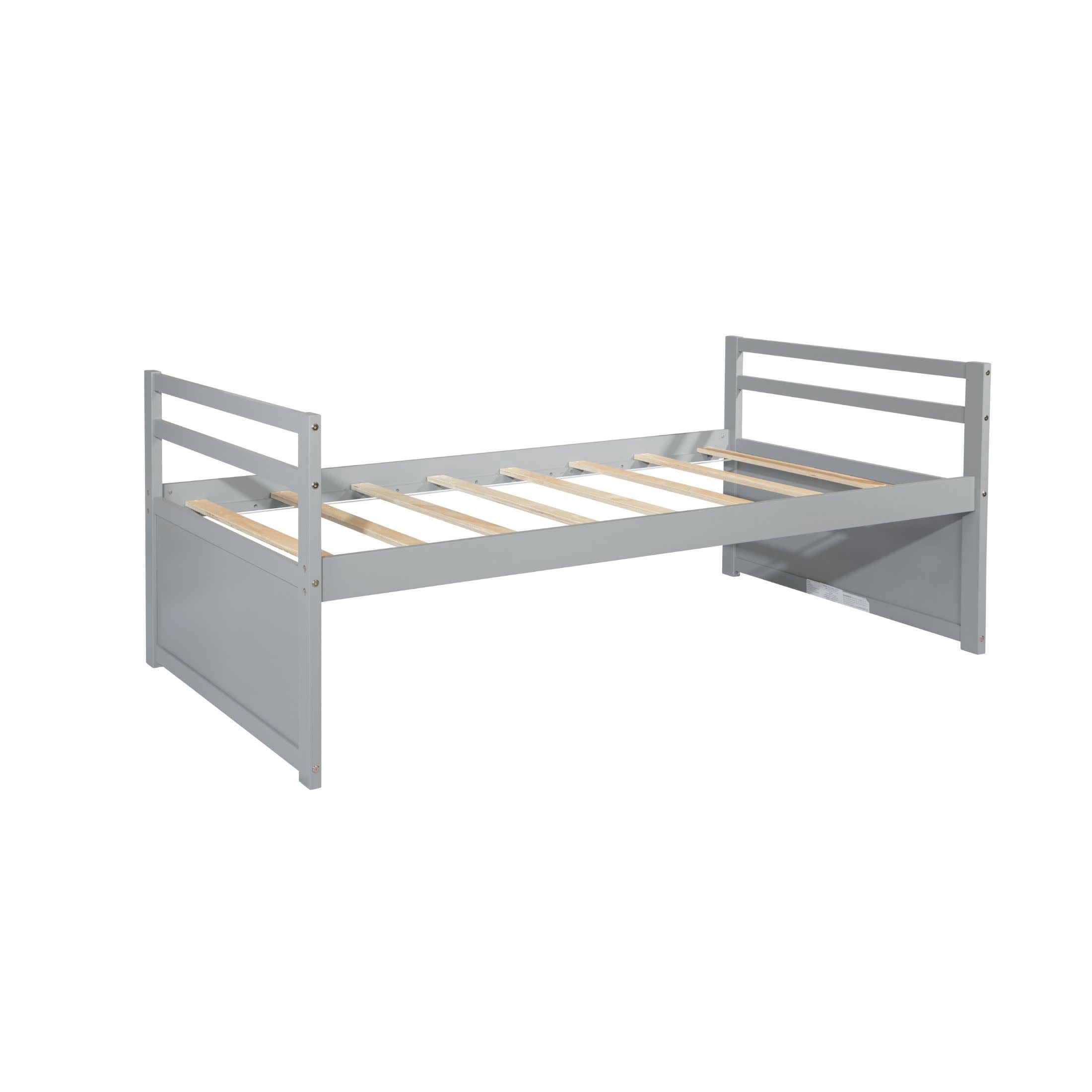Noble House Nestin Twin Bed Frame with Trundle and Three Storage Drawers, Solid Pine Wood Frame, Gray