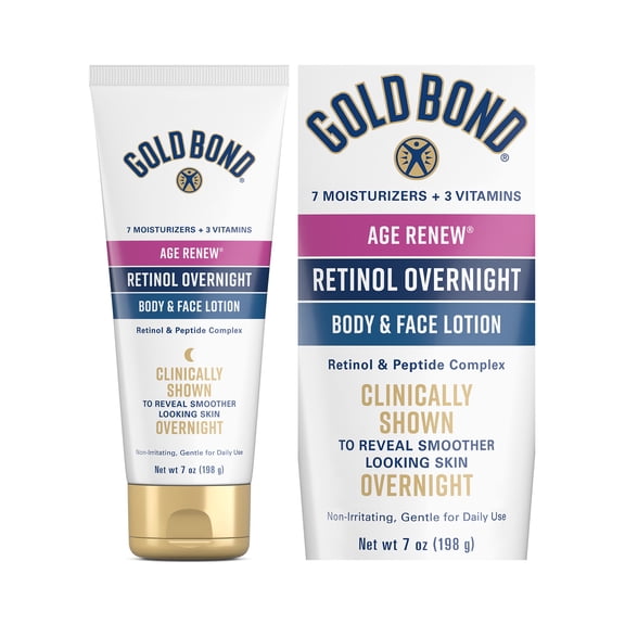 Gold Bond Age Renew Retinol Overnight Body & Face Lotion, Retinol Face and Body Lotion with Peptide Complex, 7 oz